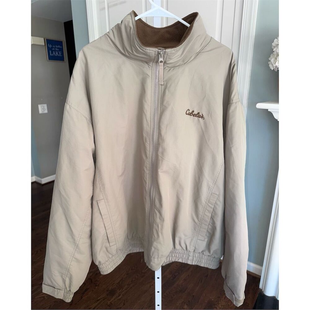 Cabela's Men's 2XL Tan Fleece Lined Jacket Vintage Full Zip